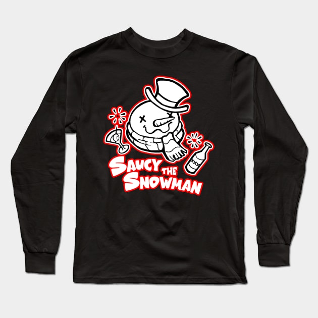 Saucy The Snowman - Frosty Humor - Red Outlined Version Long Sleeve T-Shirt by Nat Ewert Art